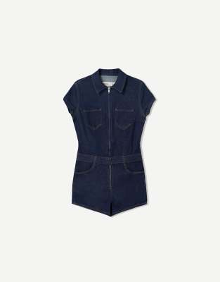 Bershka short denim jumpsuit in blue - view 1
