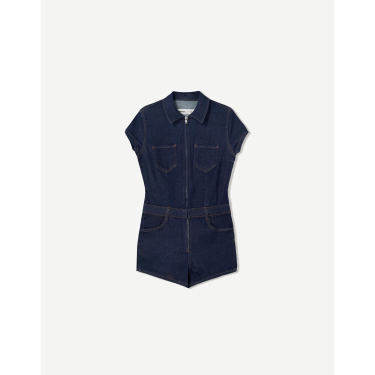Bershka short denim jumpsuit in blue ASOS