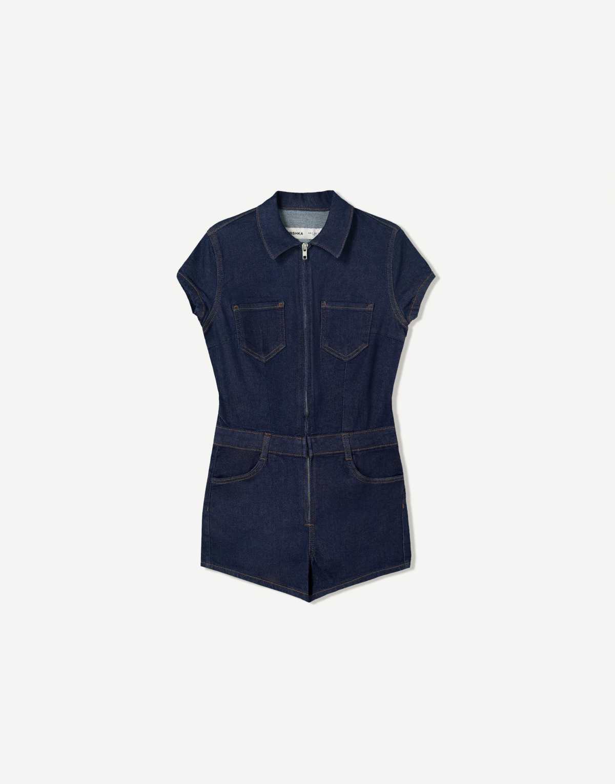 Bershka short denim jumpsuit in blue