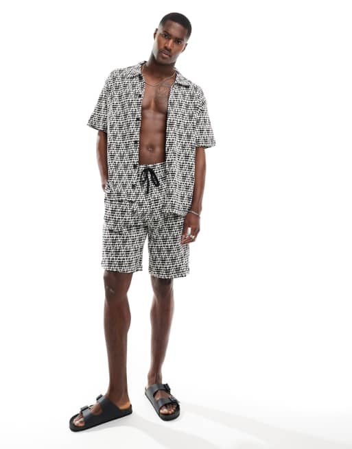 Bershka - Short d'ensemble texturé en jacquard - Noir 