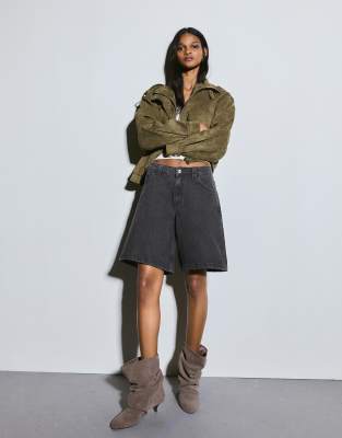 Bershka - Short en jean baggy - Noir