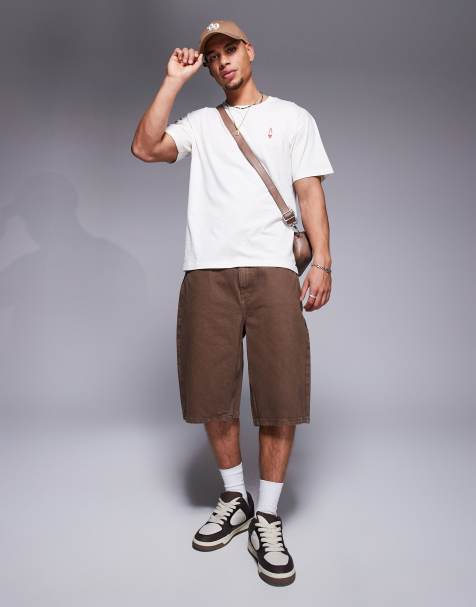 Bershka - Short en jean coupe baggy - Marron chocolat - view 1