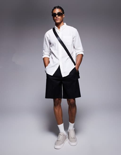 Bershka - Short en lin - Noir