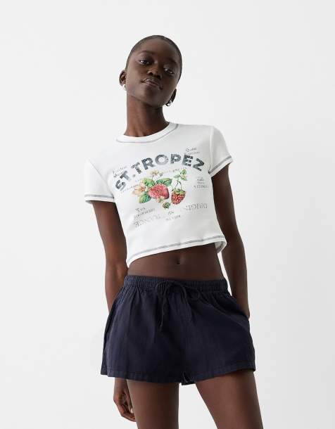 Bershka - Short met linnenlook en gestrikte taille in diep marineblauw - view 1
