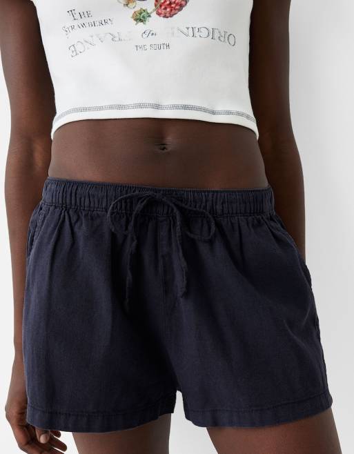 Bershka - Short met linnenlook en gestrikte taille in diep marineblauw, 3 van 4