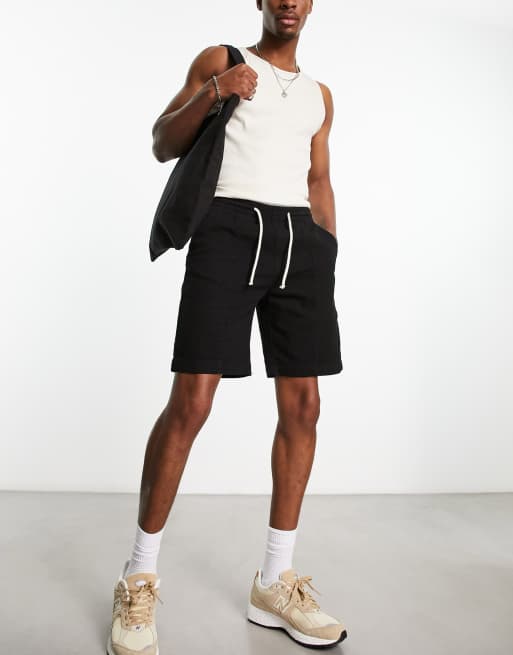 Bershka - Short rustique en imitation lin - Noir