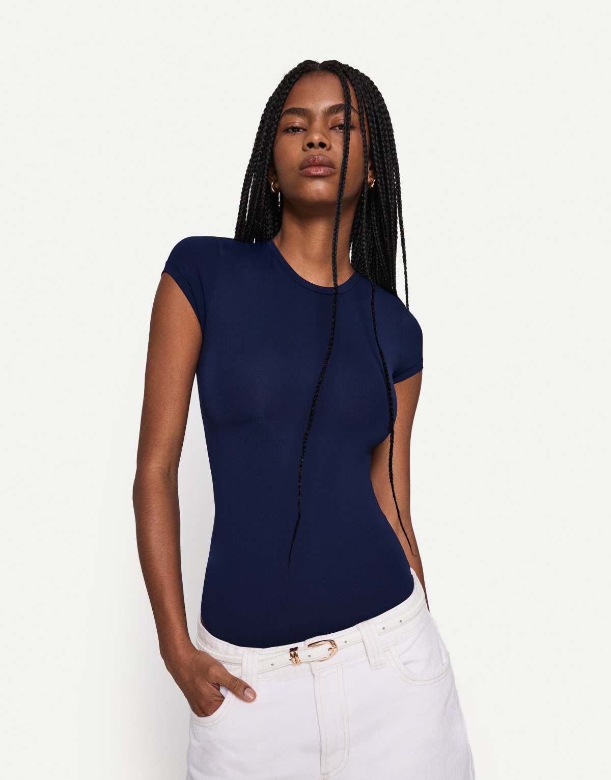 Bershka short sleeve bodysuit in blue