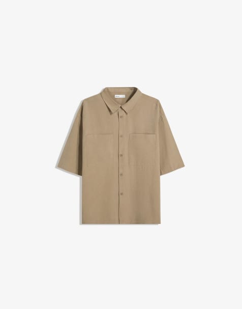 Bershka Short sleeve boxy fit shirt in beig - view 1