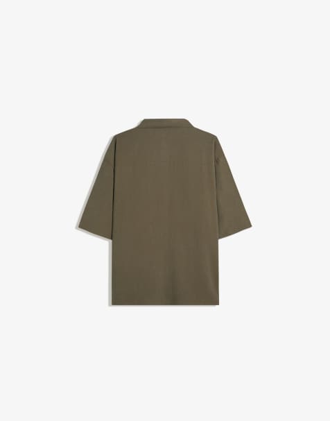Bershka Short sleeve boxy fit shirt in khaki - view 1