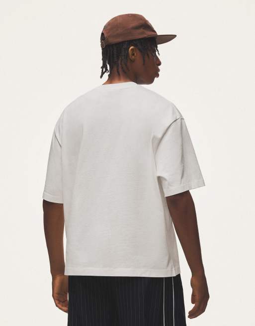 Bershka Short sleeve boxy print t-shirt in white, 4 of 5