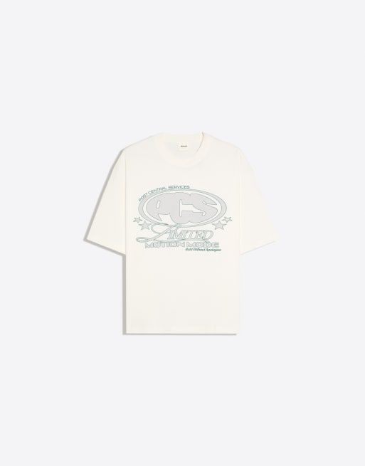 Bershka Short sleeve boxy print t-shirt in white, 5 of 5