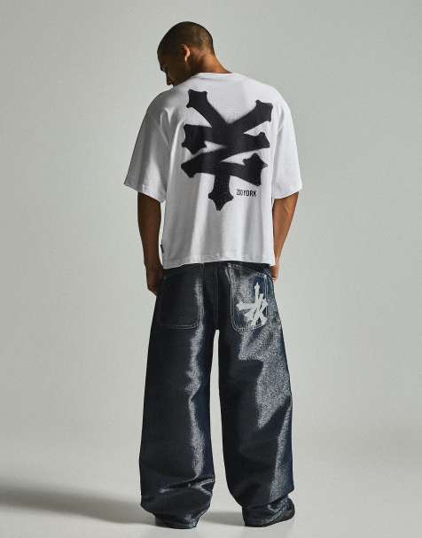 Bershka Short sleeve boxy zoo york print t-shirt in white - view 1