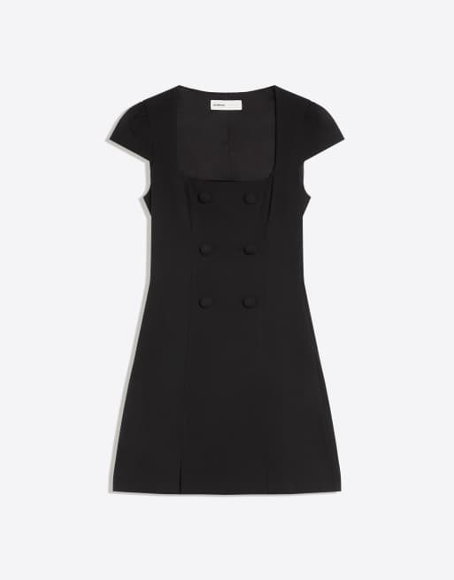 Bershka Short sleeve button mini dress in black, 5 of 5