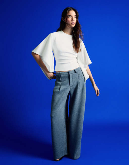 Bershka Short sleeve cape t-shirt in white, 4 of 5