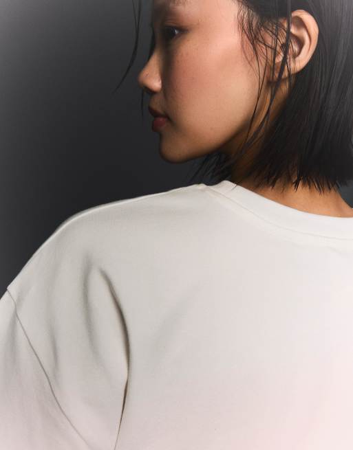 Bershka Short sleeve corset waist t-shirt in white, 3 of 4