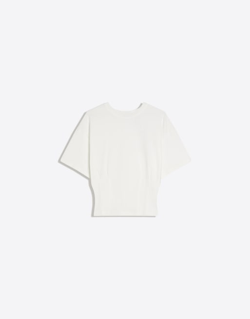 Bershka Short sleeve corset waist t-shirt in white, 4 of 4