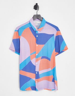 Bershka short sleeve geometric print shirt in multi