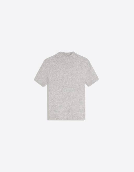 Bershka Short sleeve mock turtleneck jumper in grey, 5 of 5