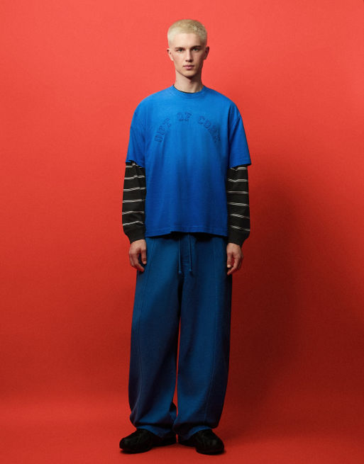 Bershka Short sleeve out of core patch t-shirt in denim blue, 2 of 7