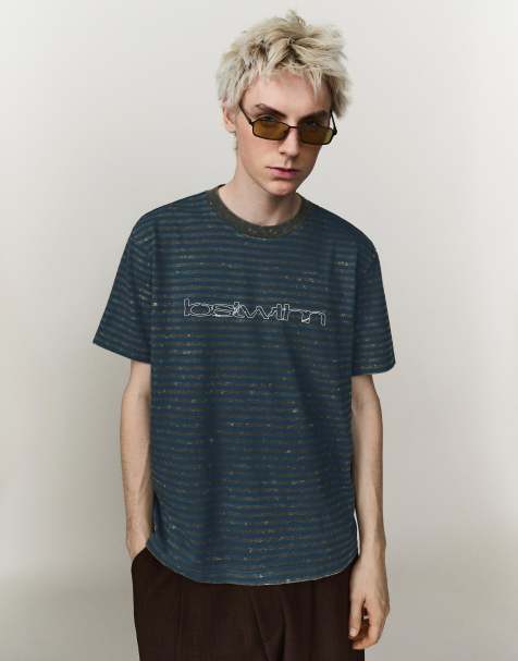 Bershka Short sleeve print t-shirt in mid blue