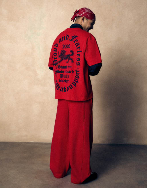 Bershka Short sleeve print t-shirt in red, 4 of 6