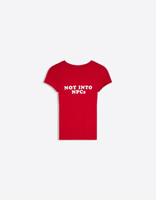 Bershka Short sleeve print t-shirt in red, 6 of 6