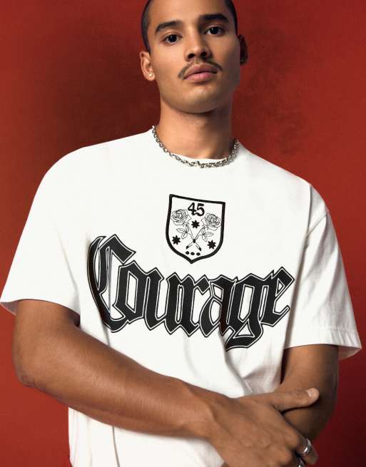Bershka Short sleeve print t-shirt in white, 4 of 5