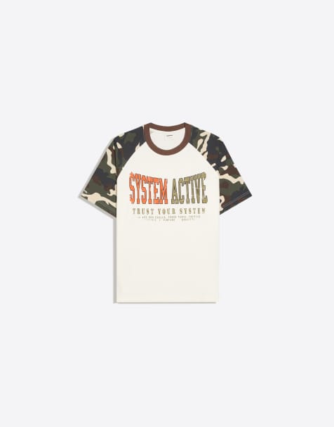 Bershka Short sleeve raglan print t-shirt in white - view 1