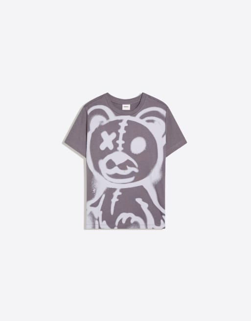 Bershka Short sleeve regular fit bear t-shirt in light blue, 5 of 6