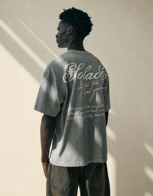 Bershka Short sleeve relaxed fit print t-shirt in grey, 3 of 5