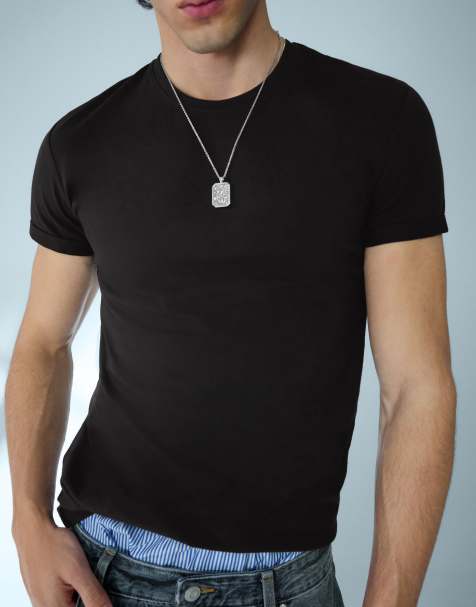 Bershka Short sleeve roll up t-shirt in black