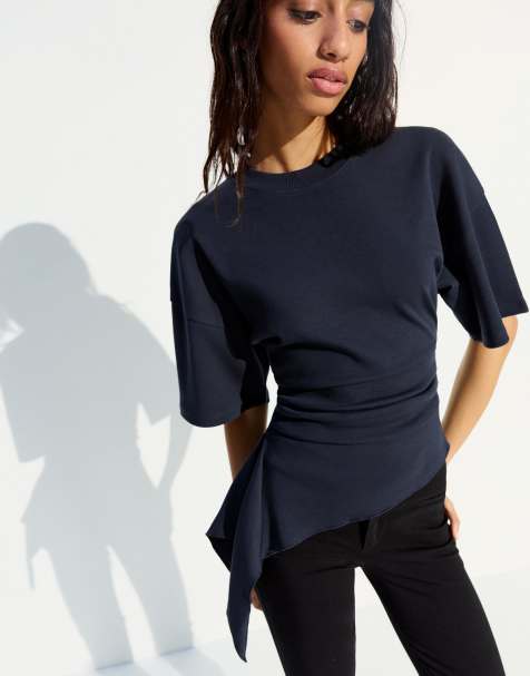 Bershka Short sleeve ruched t-shirt in blue - view 1