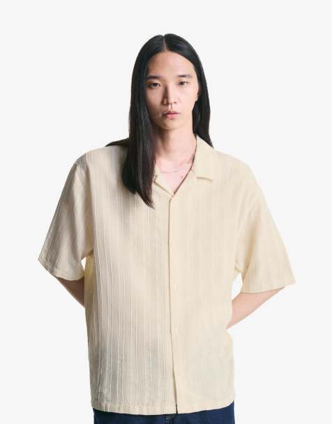 Bershka Short sleeve rustic shirt in stone