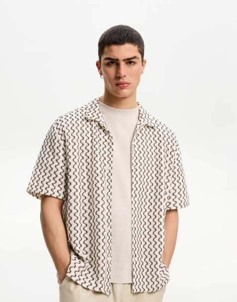 Bershka short sleeve rustic shirt in white