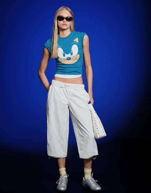 Bershka Short sleeve sonic t-shirt in denim blue, 2 of 4