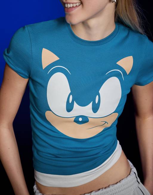 Bershka Short sleeve sonic t-shirt in denim blue, 4 of 4