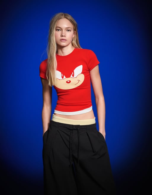 Bershka Short sleeve sonic t-shirt in red, 4 of 4
