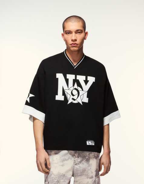 Bershka Short sleeve sport print t-shirt in black