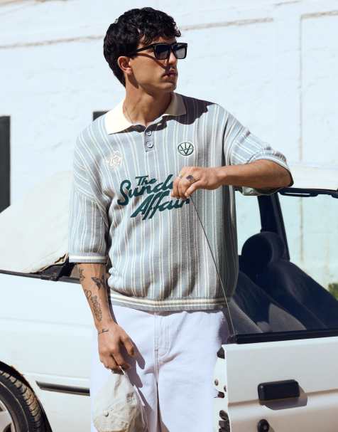 Bershka Short sleeve sports polo shirt in light blue - view 1