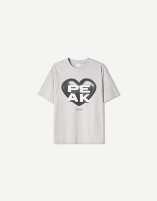 Bershka short sleeve t-shirt with print in grey - view 1