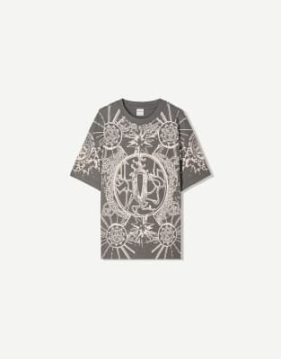 Bershka short sleeve t-shirt with print in grey - view 1
