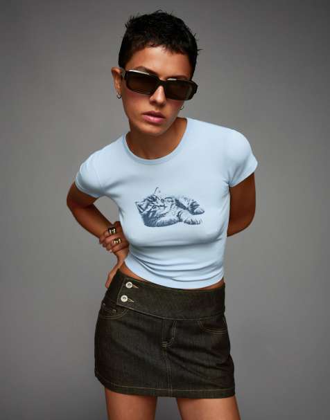 Bershka Short sleeve t-shirt with print in light blue - view 1