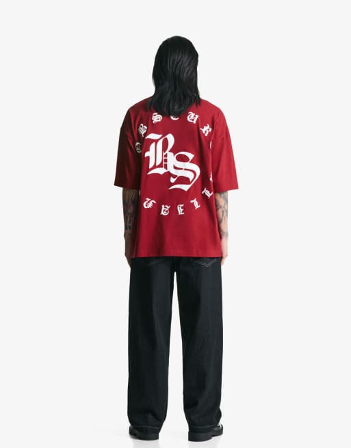 Bershka Short sleeve t-shirt with print in red