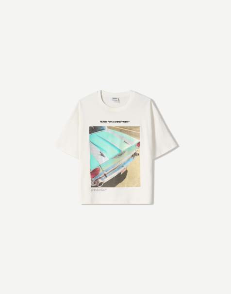 Bershka short sleeve t-shirt with print in white - view 1