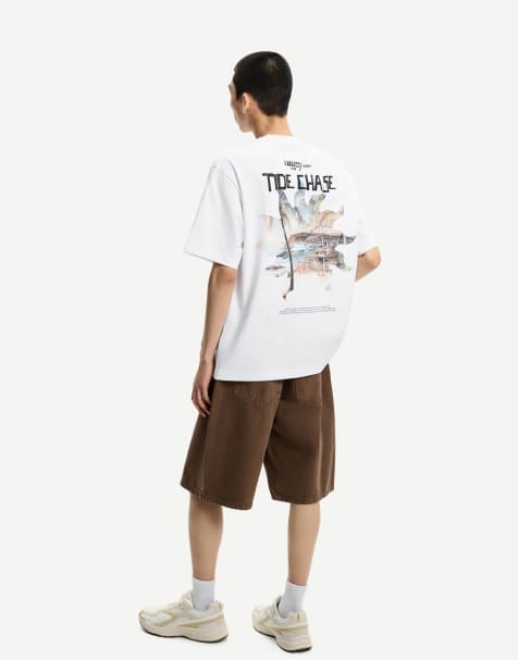 Bershka short sleeve t-shirt with print in white - view 1