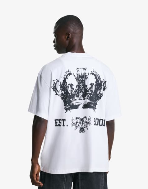 Bershka Short sleeve t-shirt with print in white - view 1
