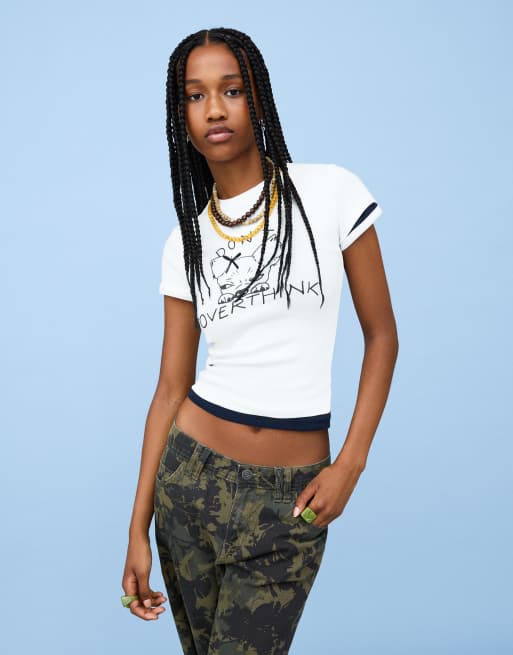 Bershka Short sleeve t-shirt with print in white
