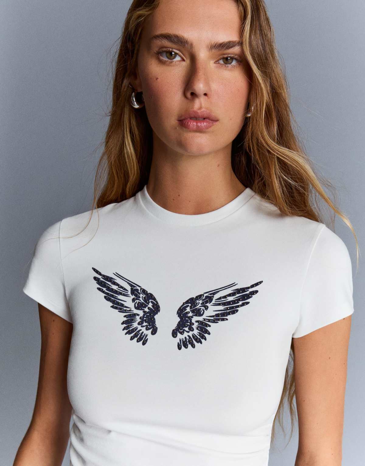 Bershka Short sleeve t-shirt with studded print in white