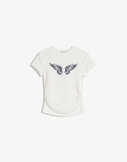 Ｓho7771 Bershka Short sleeve t-shirt with studded print in white | ASOS
