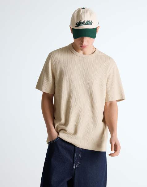 Bershka Short sleeve textured t-shirt in camel